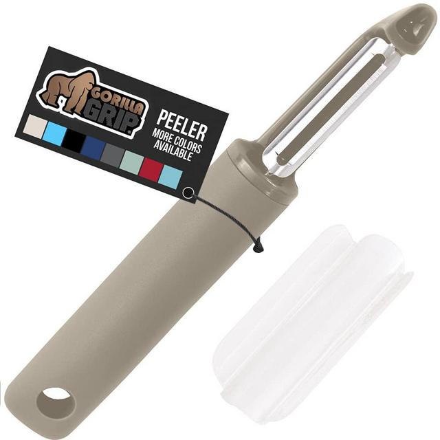 Gorilla Grip Swivel Vegetable Peeler, Sharp Stainless Steel Blades, Soft Comfortable Handle, Dishwasher Safe, Kitchen Food Peelers, Quicker Peeling, Peel Vegetables, Potatoes, with Blade Guard, Almond