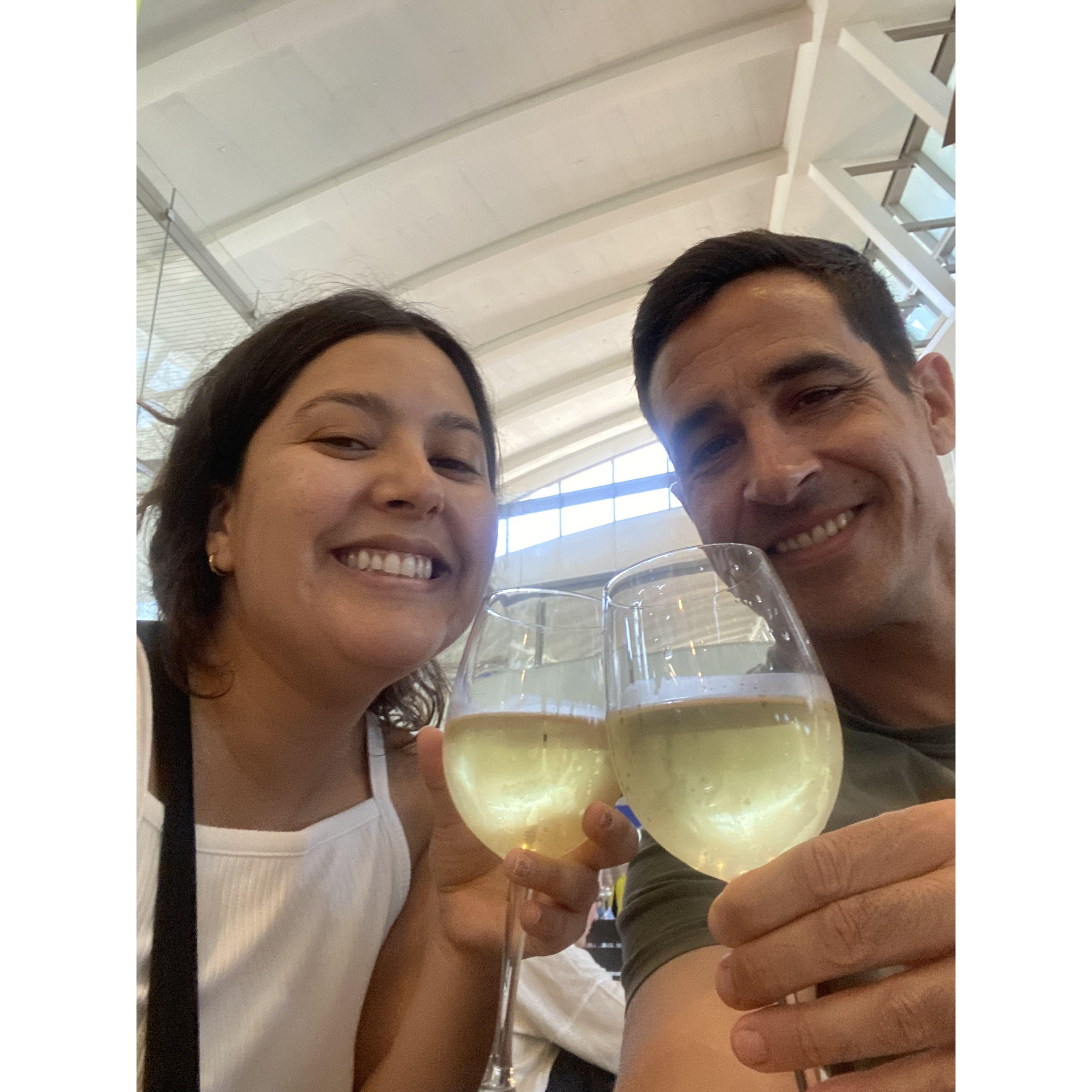 Drinking to a confirmed ticket to Madrid!