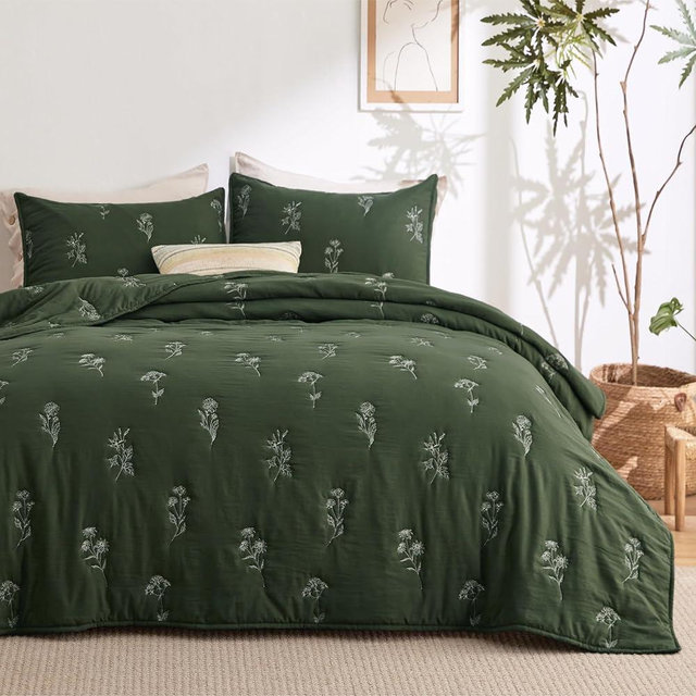 Bedsure Queen Quilt Set - Botanical Floral Quilt for Farmhouse Bedding, Luxurious Summer Bedding, Super Soft Bedspread Queen Size, Lightweight Comforter with 2 Pillow Shams, Olive Green, 90x96 Inch