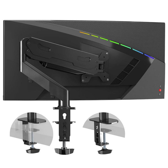 Gas Spring Monitor Arm 32 Inch,Adjustable Single Monitor Desk Mount with Swivel/Tilt/Rotation,Computer Monitors Stand Holder with Clamp/Grommet Mounting Base, VESA Mount Bracket