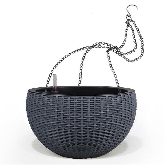 Dexceder 13.5 Inch Large Self Watering Hanging Planters Indoor Outdoor, Thickened Hanging Basket Flower Plant Pot with Water Level Indicator (Gray)