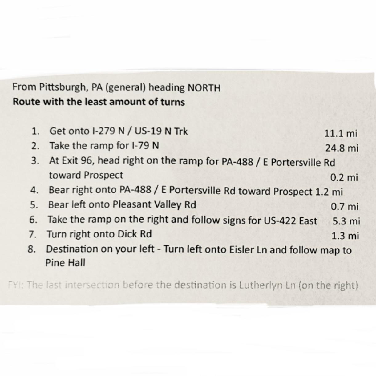 From Pittsburgh, PA (less turns)