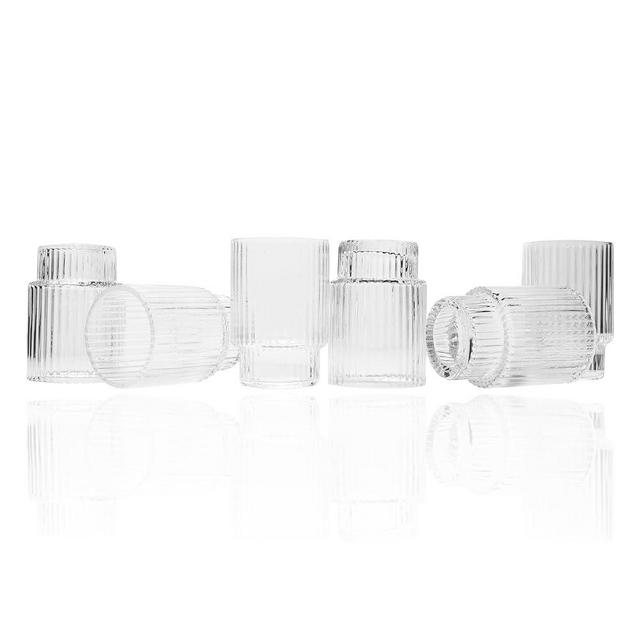 Handmade Art Deco Shot Glasses Set of 6 - Vintage Fancy Shot Glass Set in a Gift-Ready Box - Display-Worthy 1.5 Oz Shot Glasses Hand Blown from Premium Glass - Clear, Stackable Ribbed Design