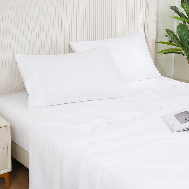 DOWNCOOL King Size Sheets Set - 100% Cotton Sheets, 400 Thread Count Sateen, King Sheets Deep Pocket Up to 16", Soft Breathable Cooling Sheets King Size, 4-Piece Hotel Luxury King Sheet Set, White