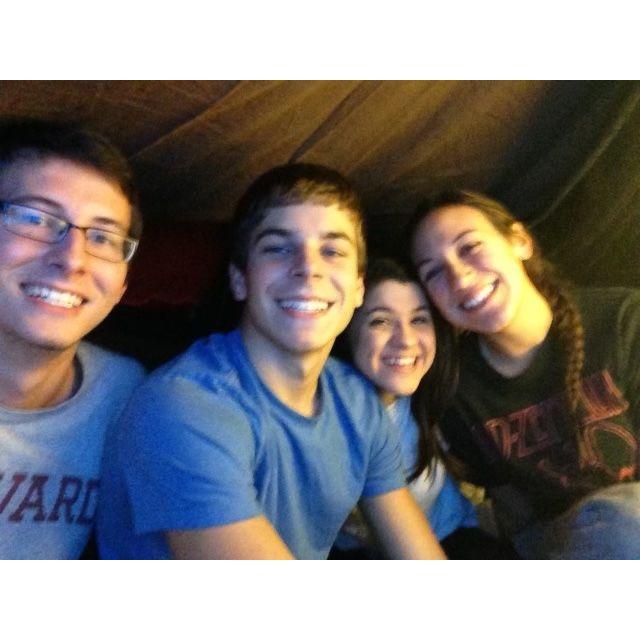 Emily's living room circa 2012 hunkering down for Hurricane Sandy with our best friends, Marissa and Alex