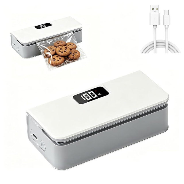 Ruydiwale Mini Bag Sealer,6-Speed Adjustment and LED Display, Portable Mini Bag Sealer with Cutter and Magnet, No Preheating Required, 9.5cm Sealing Width, Ideal For Keeping All Kinds of Snacks Fresh
