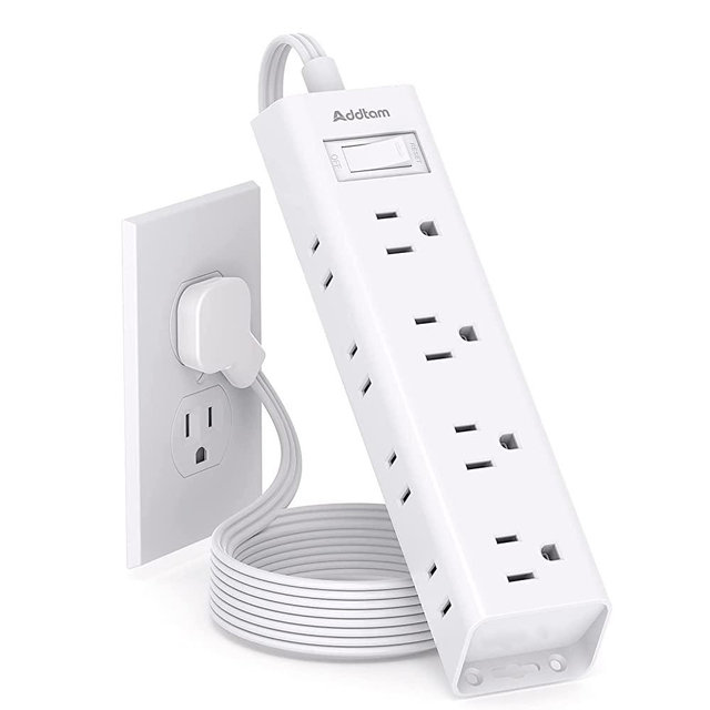 Flat Plug Power Strip, Ultra Thin Flat Extension Cord - Addtam 12 Widely AC 3 Sides Multiple Outlets, 5Ft, 900J Surge Protector, Wall Mount, Desk Charging Station for Home Office Dorm Room Essentials