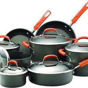 Rachael Ray Brights Hard-Anodized Nonstick Cookware Set with Glass Lids, 14-Piece Pot and Pan Set