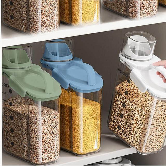 Besmall Cereal Containers Storage,2L Airtight Large Dry Food Storage Containers with Pouring Spout, Measuring Cup for Flour and Grain,BPA Free Dispenser Plastic Bin (2)
