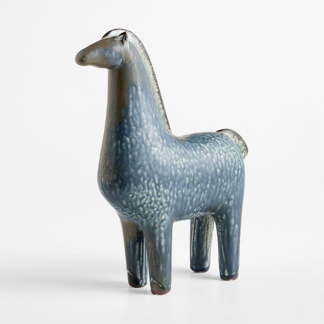 Pompeii Earthenware Large Blue Decorative Horse Sculpture