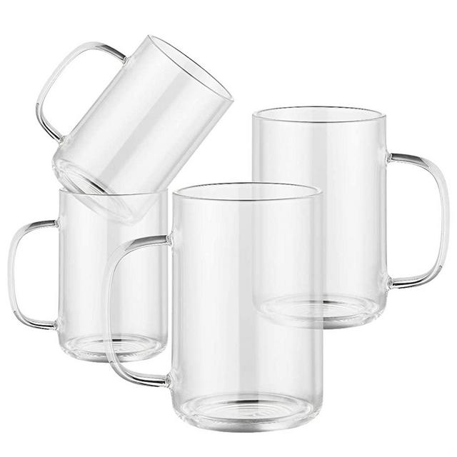 Enindel 3025.01 Simple Style Glass Coffee Mug, Large Cup, Clear, 16 OZ, Set of 4