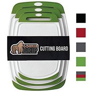 The Original GORILLA GRIP (R) Set of 3 Reversible Cutting Boards, BPA Free, Dishwasher Safe, Extra Large (Set of 3 Boards: Green)