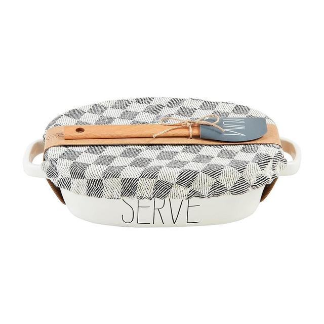 Mud Pie Casserole and Cover Set, baker 7" x 11 1/2" | spatula 8", WHITE