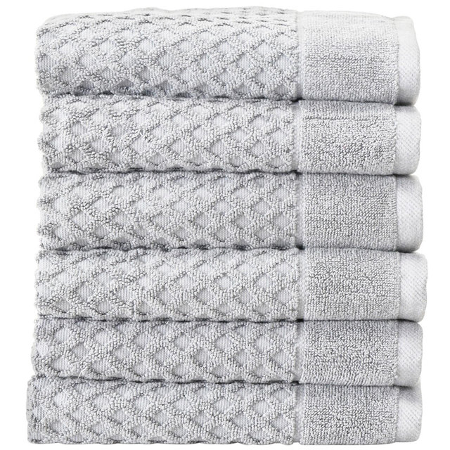 100% Cotton Quick-Dry Diamond Textured Bath Towel Set , Light Grey) - Great Bay Home