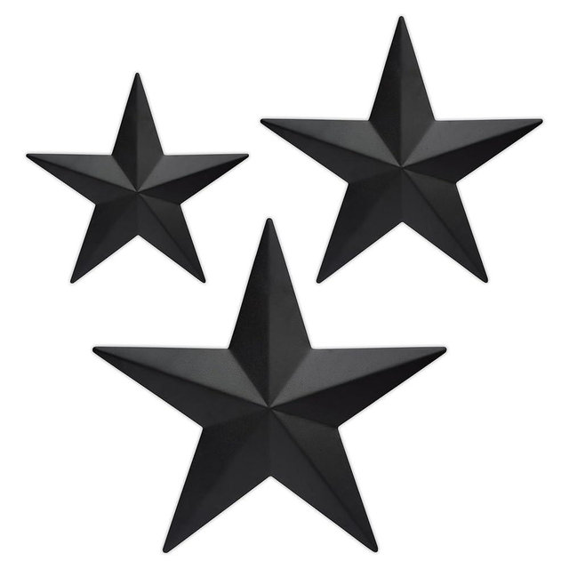 COOZZYHUOR 6"9”12" Metal Barn Star Wall Decor,Texas Stars Art,Rustic Vintage Western Country Farmhouse Home Indoor or Outdoor Decoration,Set of 3（Black）