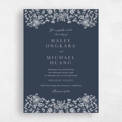 Grayed Navy, Blue Wedding Invitation - Justine Classic