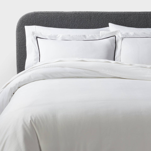 3pc Full/Queen Luxe Embroidered Border Duvet Cover and Sham Set White/Black - Threshold™