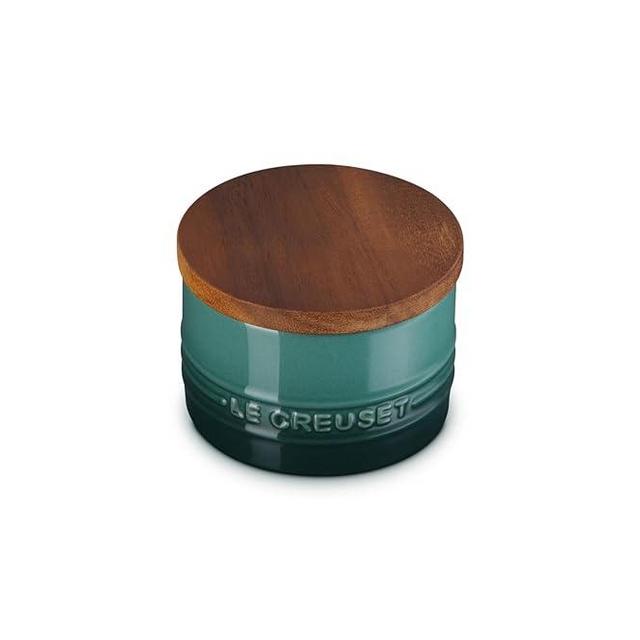 Le Creuset Signature Salt Cellar and Storage Canister with Wood Lid, 7 oz., Artichaut