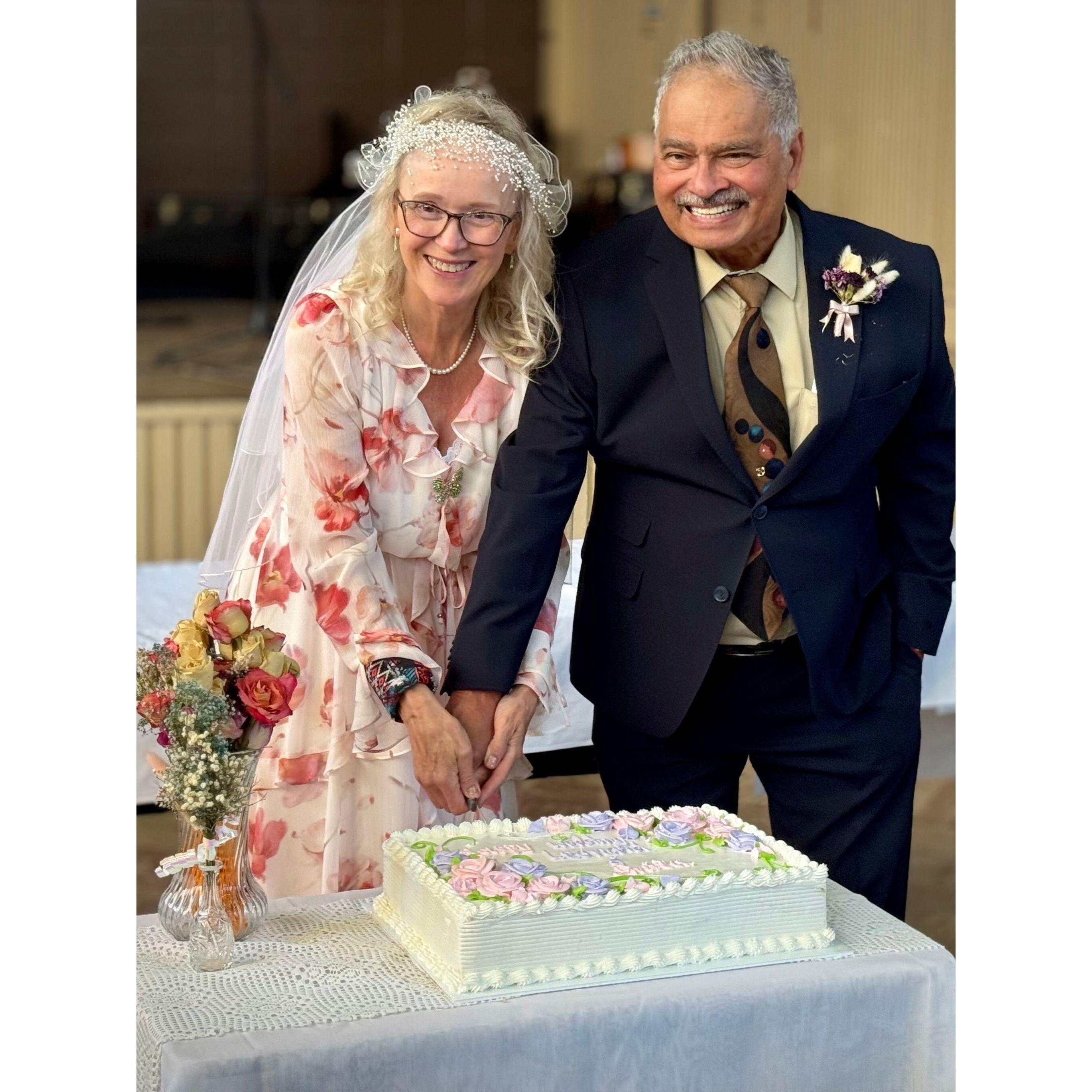 Ready to serve wedding cake.