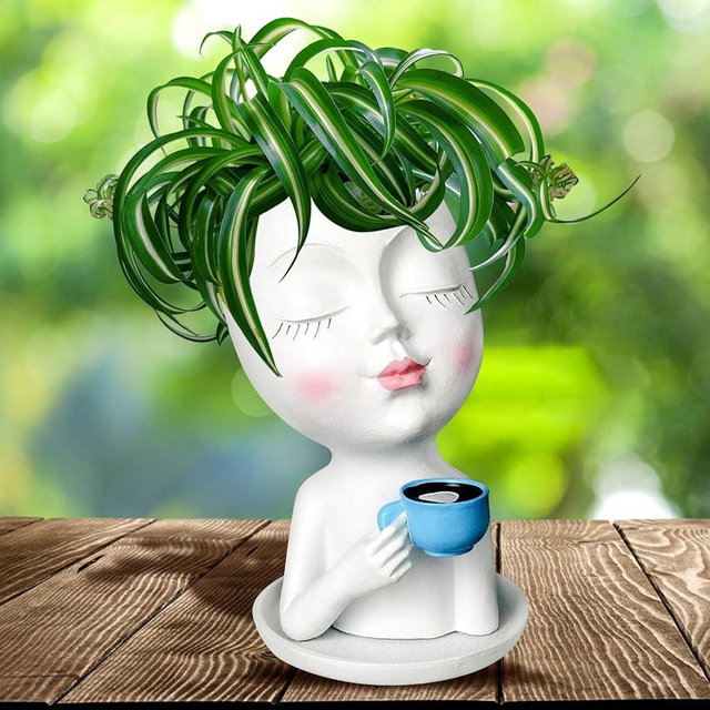 Toparad Face Flower Pot Head Planter for Indoor Outdoor, Unique Succulent Planter with Drainage Hole, Cute Lady Face Plant Pots Coffee Table Decor Gift IdeaI for Mother and Appreciation Christma