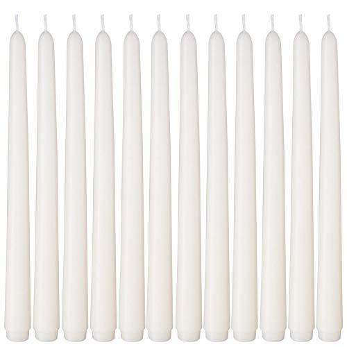 NIKY 10 inch Taper Candles Set of 12 Unscented Dripless Candlesticks - 8 Hours Long Burning for Home Decor, Wedding, Parties and Special Occasions (Ivory)
