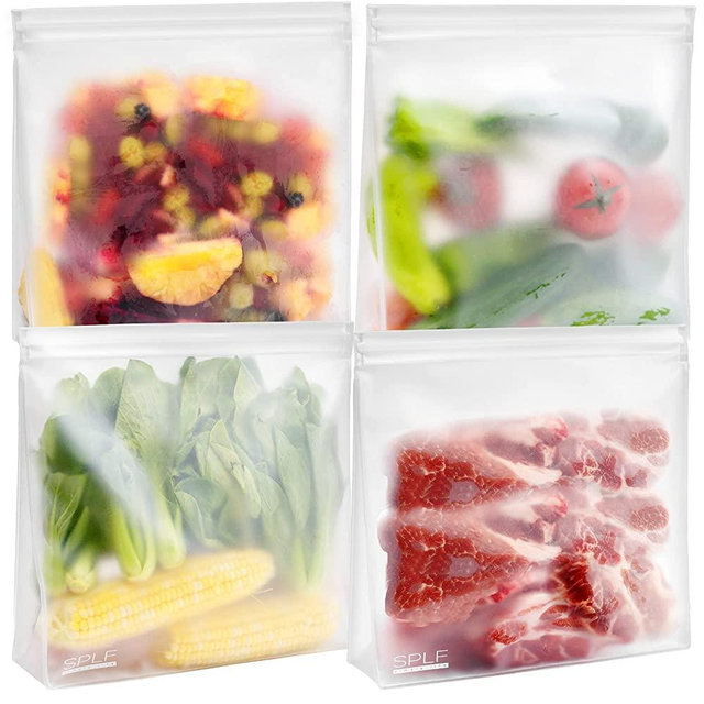 SPLF 4 Pack Dishwasher Safe Stand Up Reusable Gallon Freezer Bags, Extra Thick Reusable Food Storage Bags Leakproof Silicone and Plastic Free Zipper Sandwich Snack Lunch bags Containers