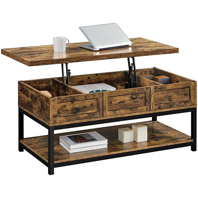 Yaheetech Wooden Lift Top Coffee Table with Storage Compartments & Shelf, Rustic Industrial Lifting Cebter Table for Living Room Reception, Rustic Brown