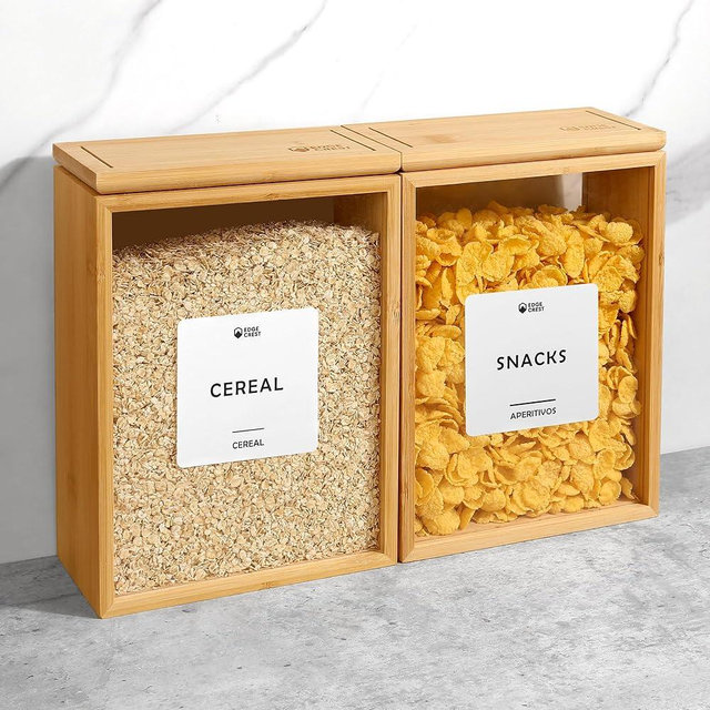 EDGECREST Food Dispenser 2L | Airtight Kitchen Organizers & Storage Containers with Lid | Bamboo Cereal Dispenser for Pantry Organization | Food Storage Containers for Cereal, Rice, Flour, Snack