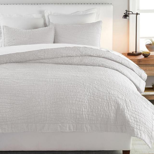 Soft Gray Belgian Flax Linen Hand Stitched Quilt, King/Cal. King