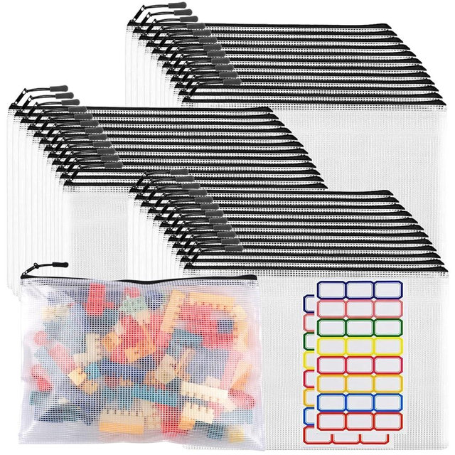 36pcs Large Mesh Zipper Pouch File Bags YOPCDJ Reusable Zippered Pouches for Organizing Classroom, Board Game Storage, Puzzle Bags Black