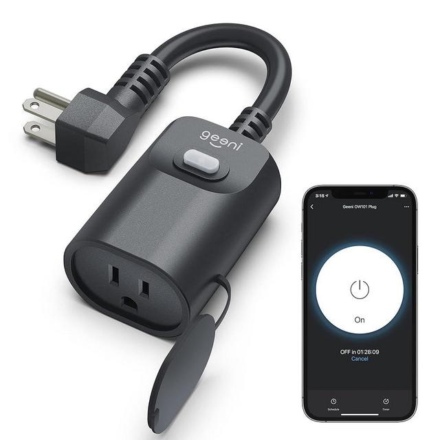 Geeni Indoor/Outdoor Smart Plug Weatherproof, 1 Socket Wireless Remote Control and Timer –Works with Alexa, Google Assistant, Requires 2.4 GHz WiFi, Black