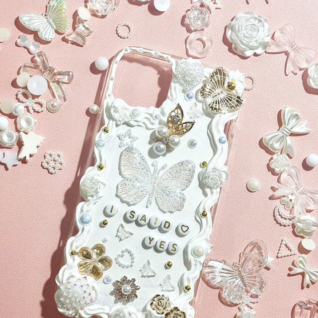 White and Gold Bride Phone Case with Name | Bride iPhone Case with Charms | Bridal Phone Case | Gold iPhone Case | Wedding Phone Case
