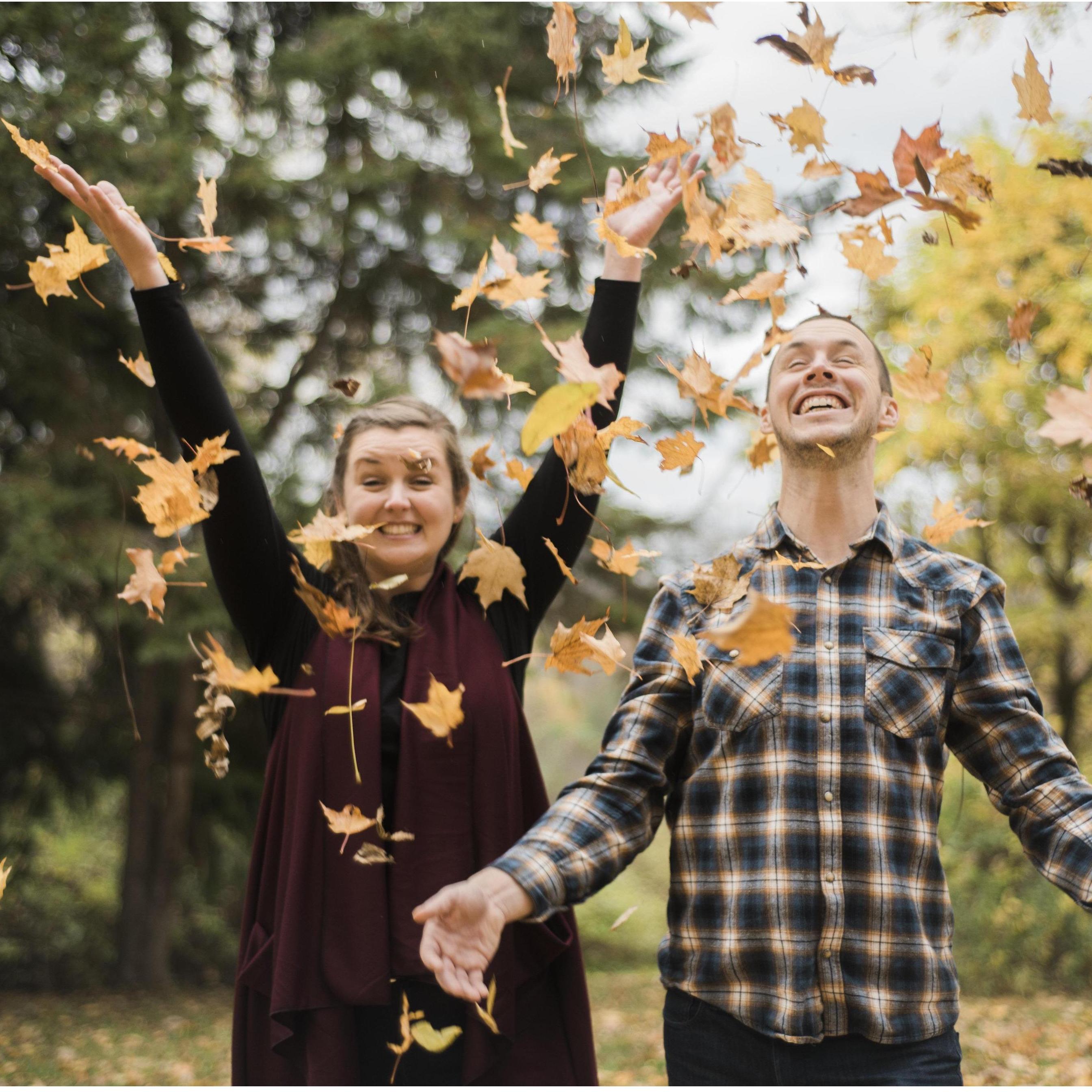 Wouldn't be a fall photoshoot without a leaf-throwing shot!
