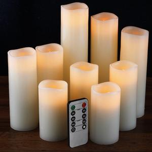 Flameless Candles, Battery Candles Set of 9(H 4" 5" 6" 7" 8" 9" xD 2.2") Ivory Real Wax Pillar Candles With Remote Timer by (Batteries not included)
