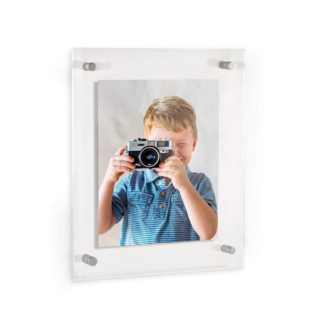 ArtToFrames Floating Acrylic Frame for Pictures Up to 8x10 inches (Full Frame is 12x14) with Muted Chrome Standoff Wall Mount Hardware, Acrylic-109-8x10-70