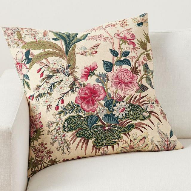 Rose Floral Reversible Striped Pillow Cover, 22" x 22", Multi