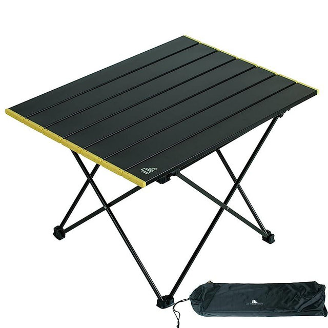 iClimb Ultralight Compact Camping Alu. Folding Table with Carry Bag, Two Size (Black - L)