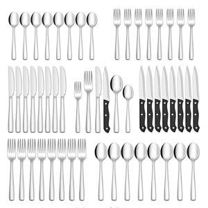 48-Piece Silverware Set with Steak Knives for 8, 18/8 Stainless Steel Flatware Cutlery Set For Home Kitchen Restaurant Hotel, Kitchen Utensils Set, Mirror Polished, Dishwasher Safe