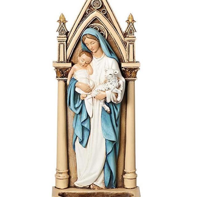 Joseph's Studio by Roman - Madonna and Child Holy Water Font, Renaissance Collection, 7.75" H, Resin and Stone, Religious Gift, Decoration, Collection, Durable, Long Lasting