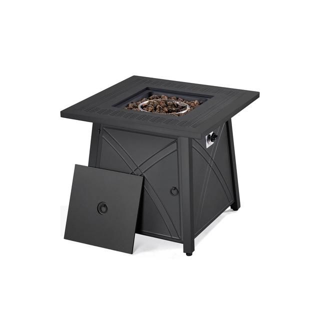 Yaheetech 28'' Propane Gas Fire Pit with Lid and Iron Tabletop