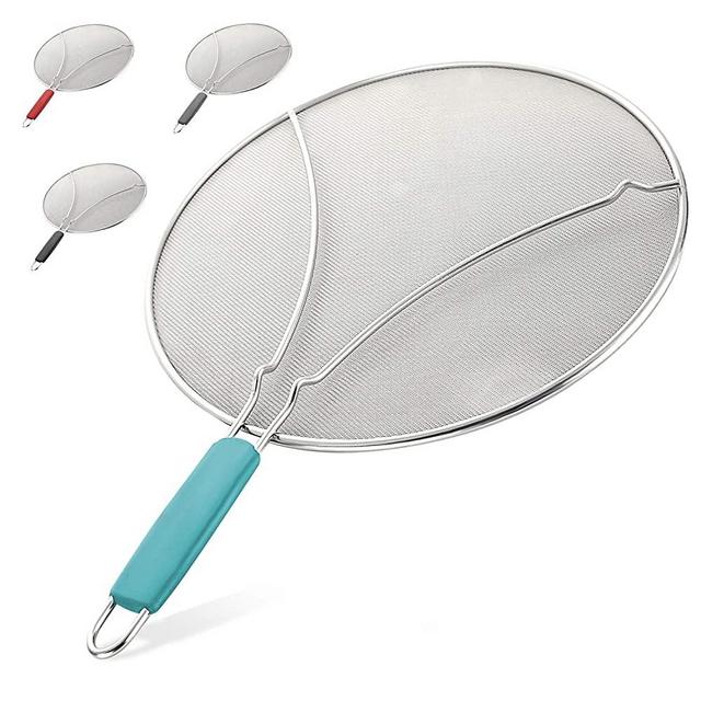 Splatter Screen for Frying Pan - Stops Almost 100% of Hot Oil Splash - Large 13" Stainless Steel Grease Guard Shield and Catcher- Keeps Stove Clean & Prevents Burns When Cooking by Zulay (Blue)
