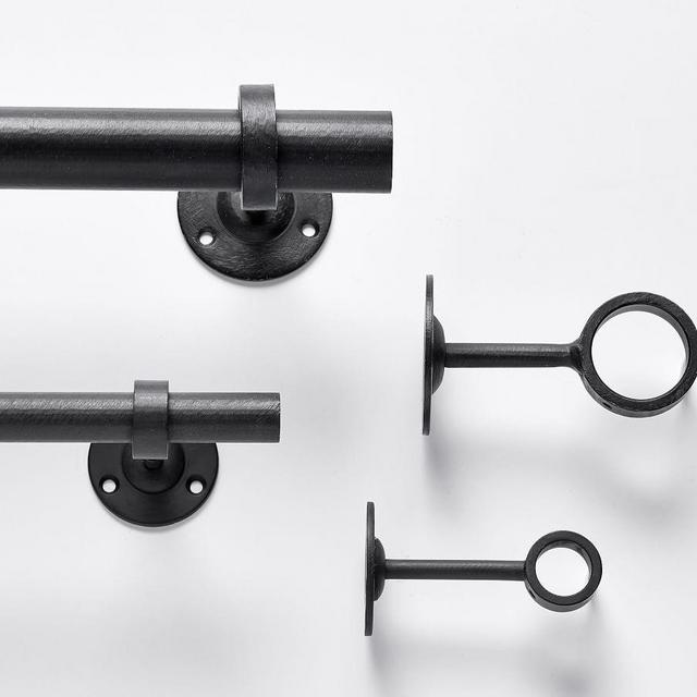 1.25" diam. Curtain Rod & Wall Bracket, Medium, 48-88" , Cast Iron Black