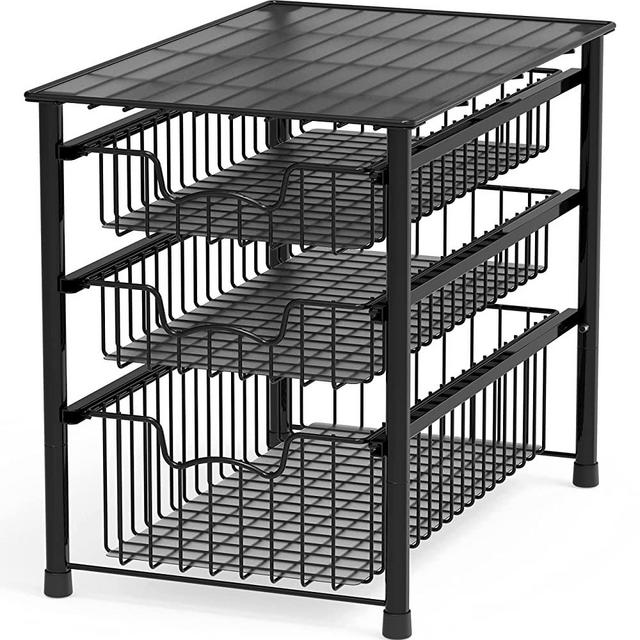 SimpleHouseware Stackable 3 Tier Sliding Basket Organizer Drawer, Black