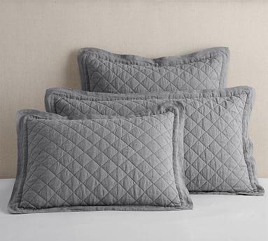 Belgian Flax Linen Diamond Shams- Natural, Euro