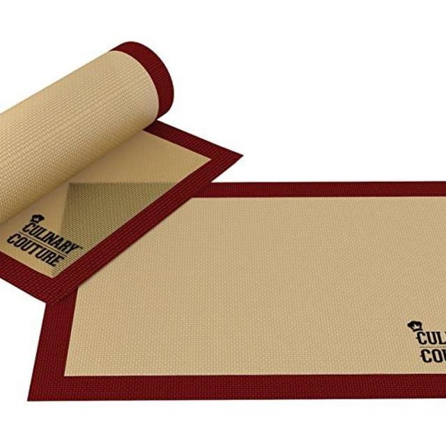 Culinary Couture Silicone Baking Mat Set (2) Non-Stick Cookie Sheet - Fits Half Sheet - for Bread Making Pastry Macarons Biscuit Buns - 16-5/8 x 11 Inch - Bonus Ebook!