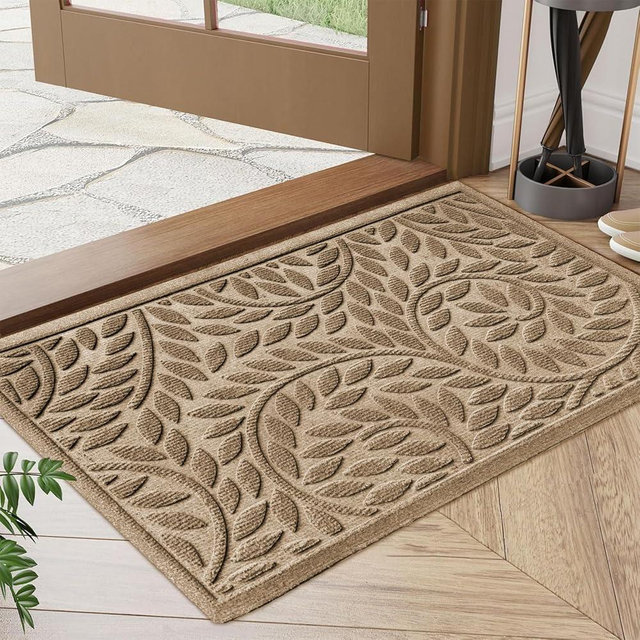 Bulijojo Front Door Mat Entrance,Durable Heavy Duty Welcome Mat,Thick Absorbent Natural Rubber Non Slip Mat,Sturdy Entryway Beige 17"x30"