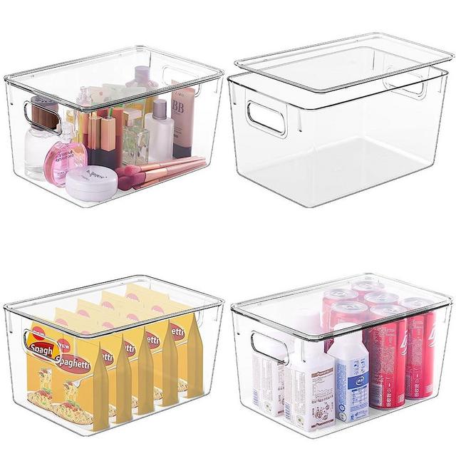 4 Pcs Refrigerator Organizer Bins with Lids Fridge Organizer Kitchen Organization Clear Storage Bins Pantry Organization Storage Plastic Storage Bins Fridge Organizers for Freezer, Kitchen, Countertops