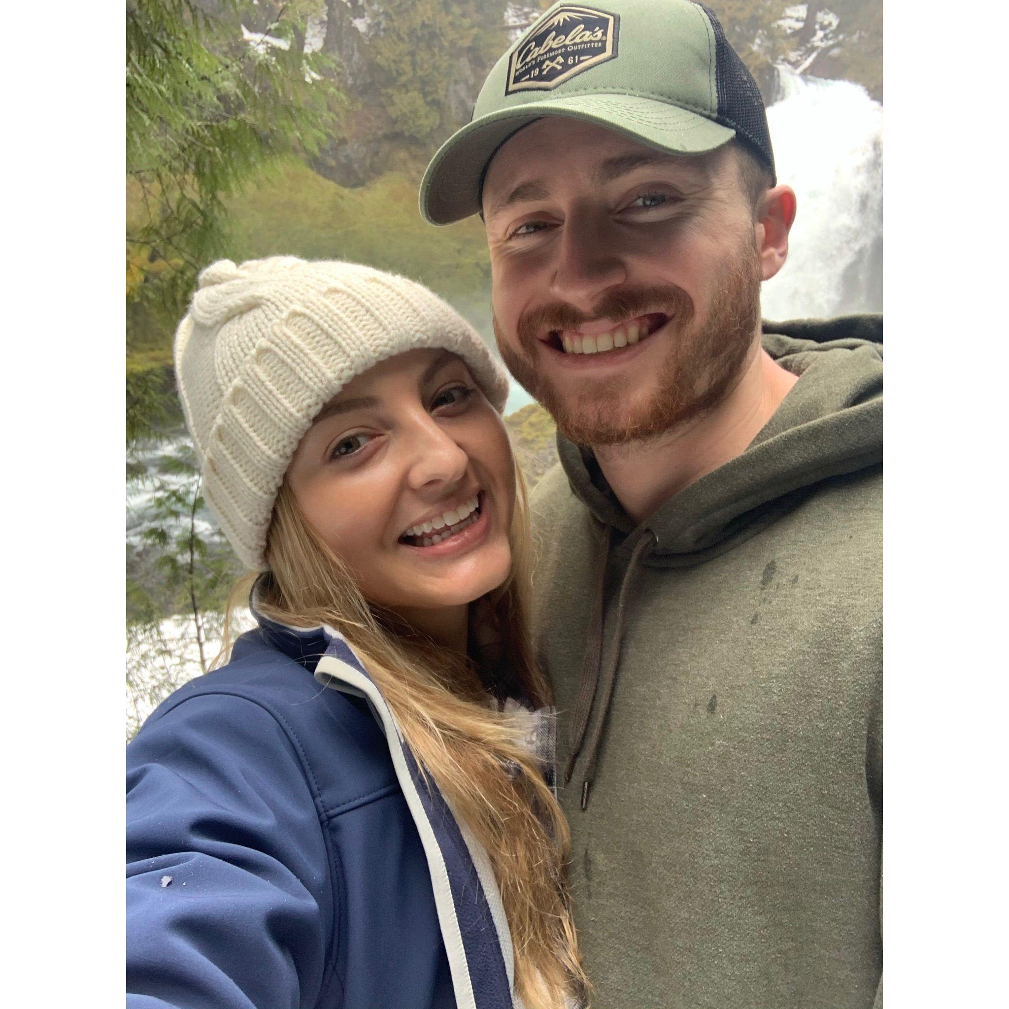 Our first trip together - Sara's birthday weekend in Bend with a pit stop at snowy Sahalie Falls.