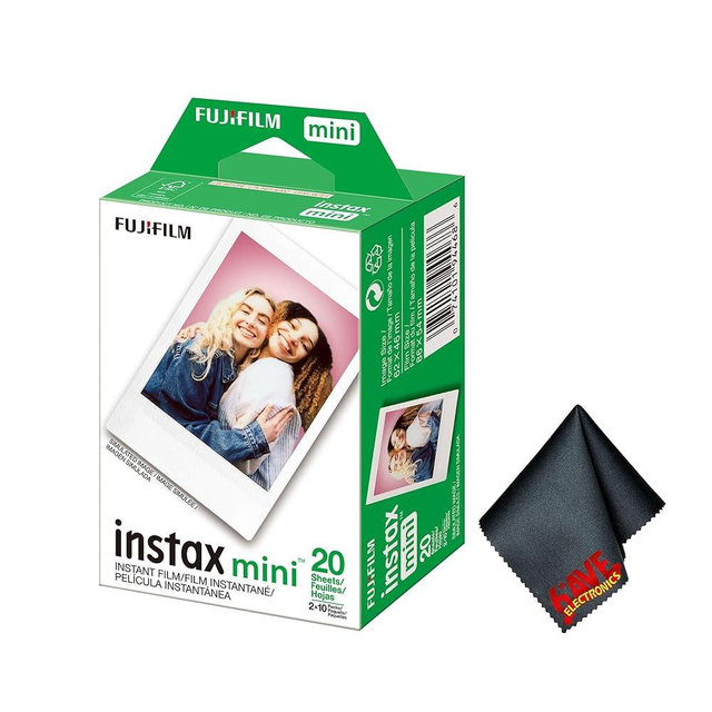 Fujifilm Instax Mini Instant Camera Film (20 Photo Exposure) Bundle with 6AVE Microfiber Cleaning Cloth