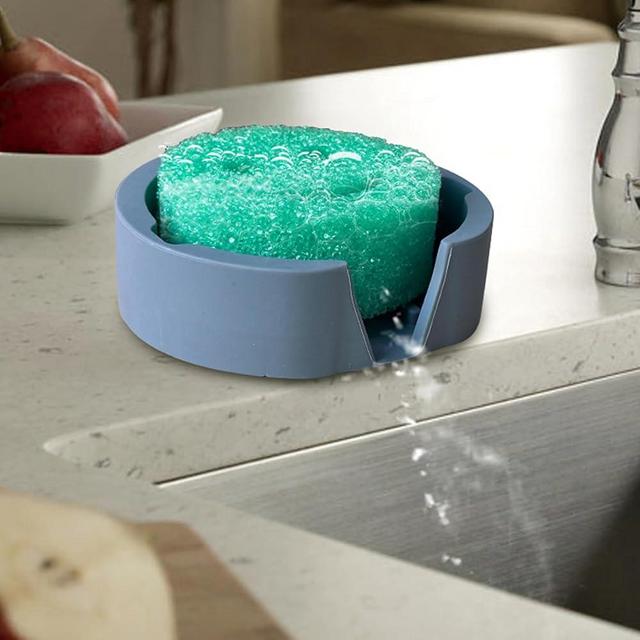Sponge Holder for Scrub Daddy with Suction Cups and Drain Spout Kitchen Sink Caddy Organizer, Large Soap Dishes Accessories Rack, Dishwasher Safe - 5.3"x5.3", Black